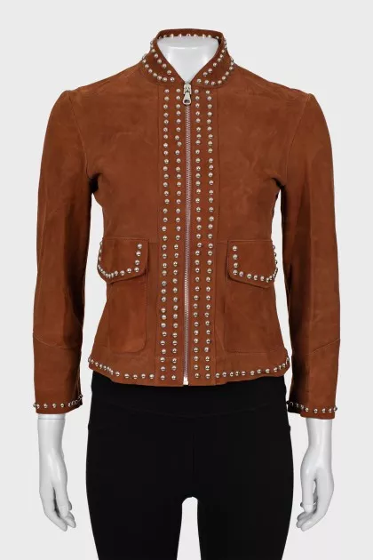 Suede jacket with metal rhinestones
