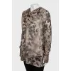 Animal print blouse with hood