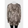 Animal print blouse with hood