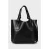 Leather tote bag with gold-tone hardware