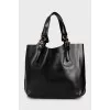 Leather tote bag with gold-tone hardware
