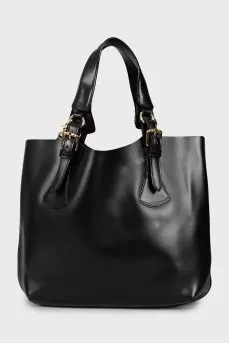 Leather tote bag with gold-tone hardware