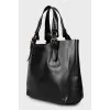 Leather tote bag with gold-tone hardware