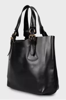 Leather tote bag with gold-tone hardware