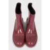 Burgundy rubber boots