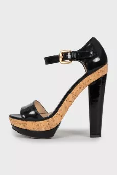 Black patent leather sandals