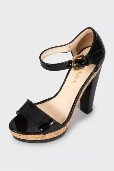 Black patent leather sandals