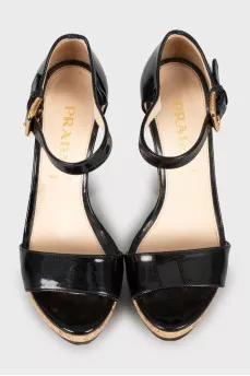 Black patent leather sandals