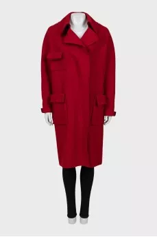 Red coat with patch pockets