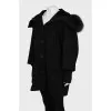 Single-breasted coat with fur hood