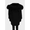 Single-breasted coat with fur hood