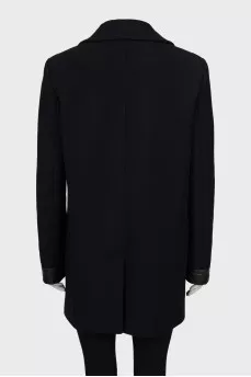 Wool coat with leather inserts