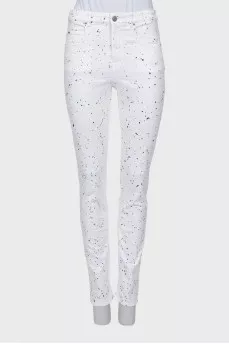 Белые джинсы skinny fit в пятнистый принт