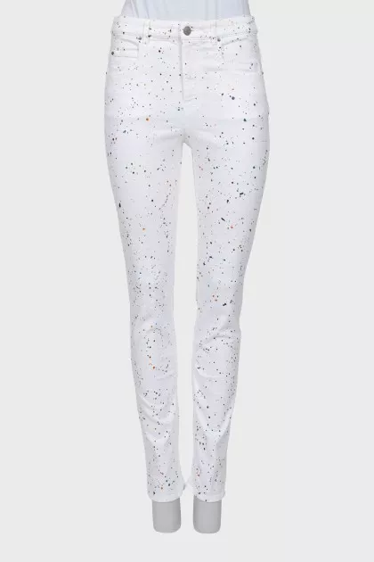 White skinny fit jeans in spotted print