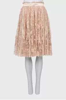 Pleated beige skirt with lace