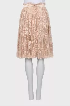 Pleated beige skirt with lace