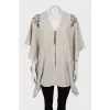 Cashmere cape decorated with rhinestones