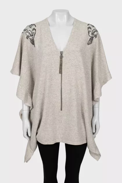 Cashmere cape decorated with rhinestones