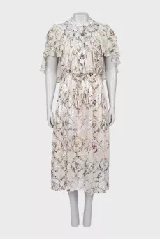 Midi dress in floral print with ruffles