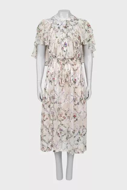 Midi dress in floral print with ruffles