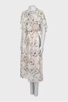 Midi dress in floral print with ruffles