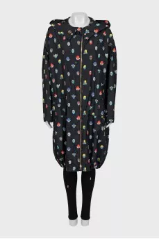 Fitted black printed raincoat