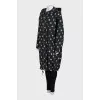Fitted black printed raincoat