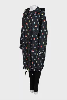 Fitted black printed raincoat