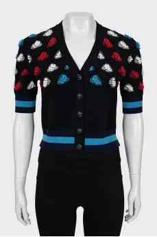 Cashmere cardigan with knitted decor