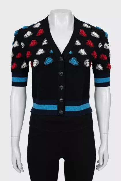Cashmere cardigan with knitted decor
