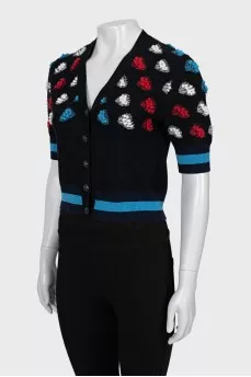 Cashmere cardigan with knitted decor