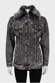Denim jacket decorated with fur