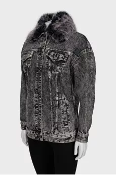 Denim jacket decorated with fur