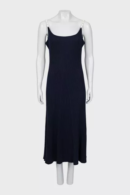 Knitted dress with pearl straps