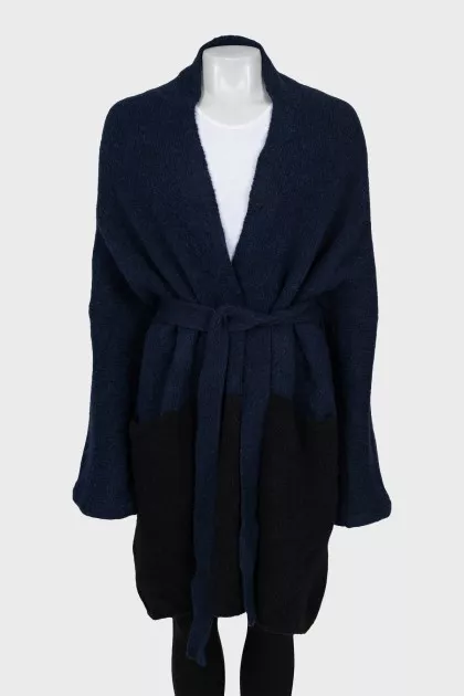 Two-tone cardigan with belt