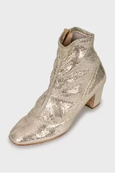 Gold embossed ankle boots