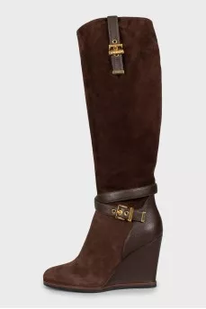 Brown leather and suede boots