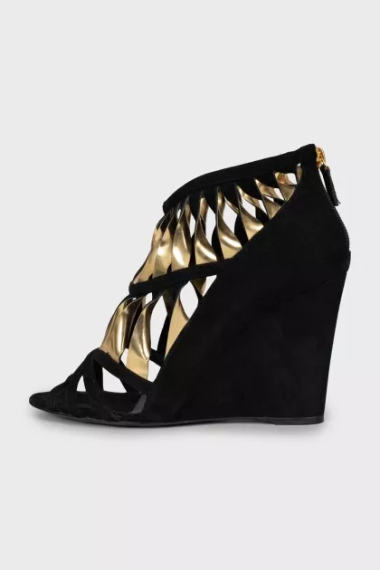 Two-tone suede wedge sandals