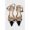 Textile stilettos with rhinestones