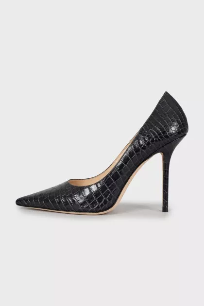 Black snakeskin embossed pumps