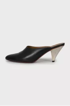 Leather mules with metal heels