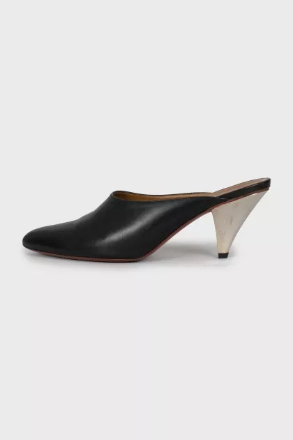 Leather mules with metal heels