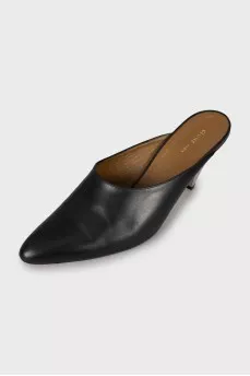 Leather mules with metal heels
