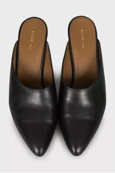 Leather mules with metal heels