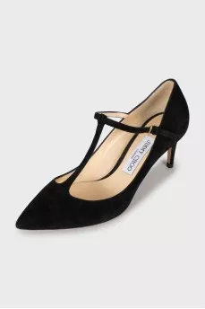Suede black pointed toe shoes