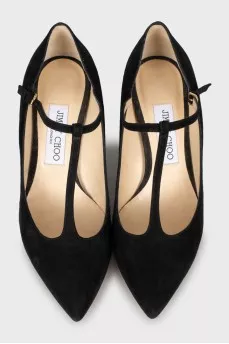 Suede black pointed toe shoes