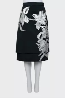 Printed skirt with double hem