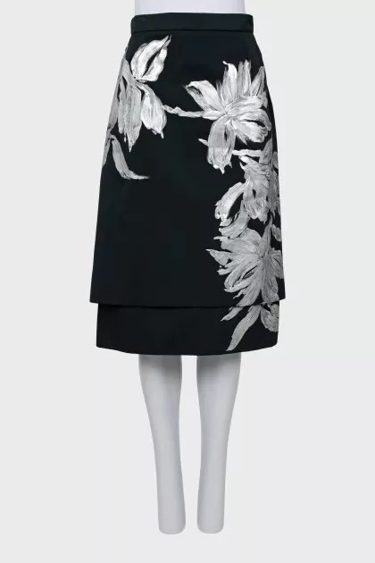 Printed skirt with double hem