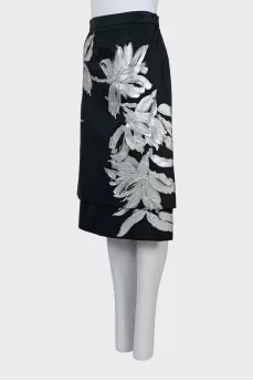 Printed skirt with double hem