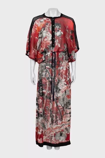 Semi-sheer printed maxi dress